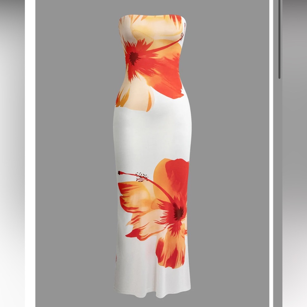 Floral Maxi Dress - Red and White